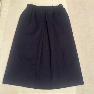 Vintage RLM Pleated Skirt Womens 12 Navy Blue Midi A Line Acetate High Waist